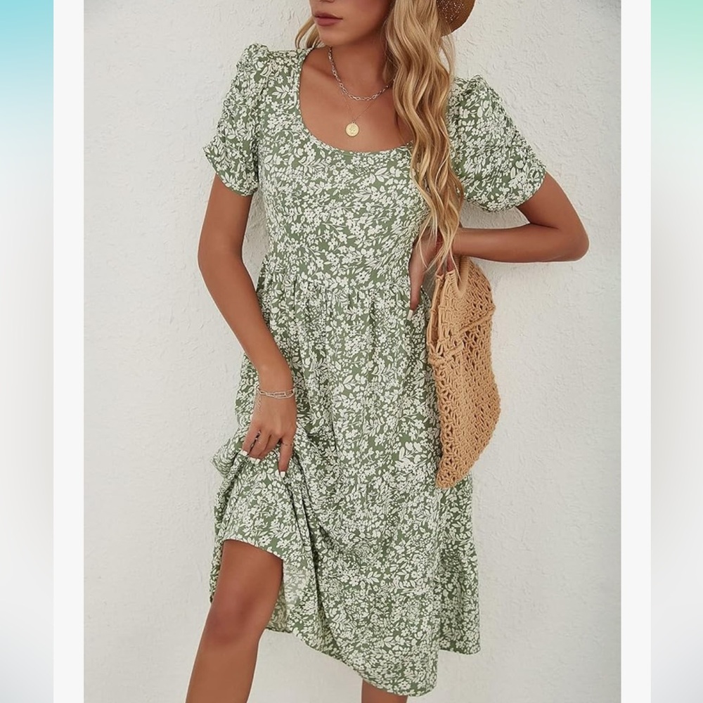 SHEIN Floral Dress in Green and White, Size XSmall, NWOT